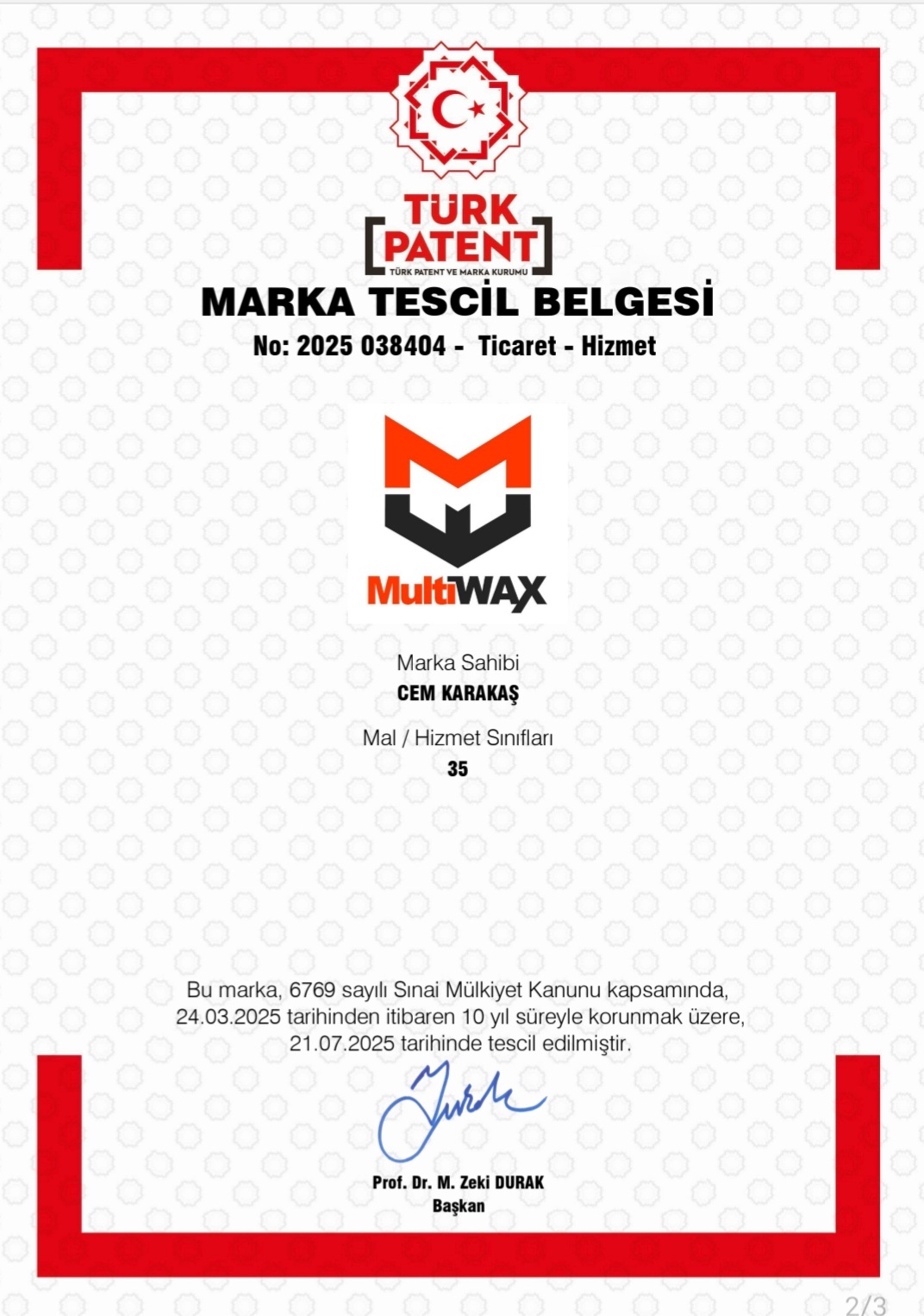MultiWAX Registeration Certificate